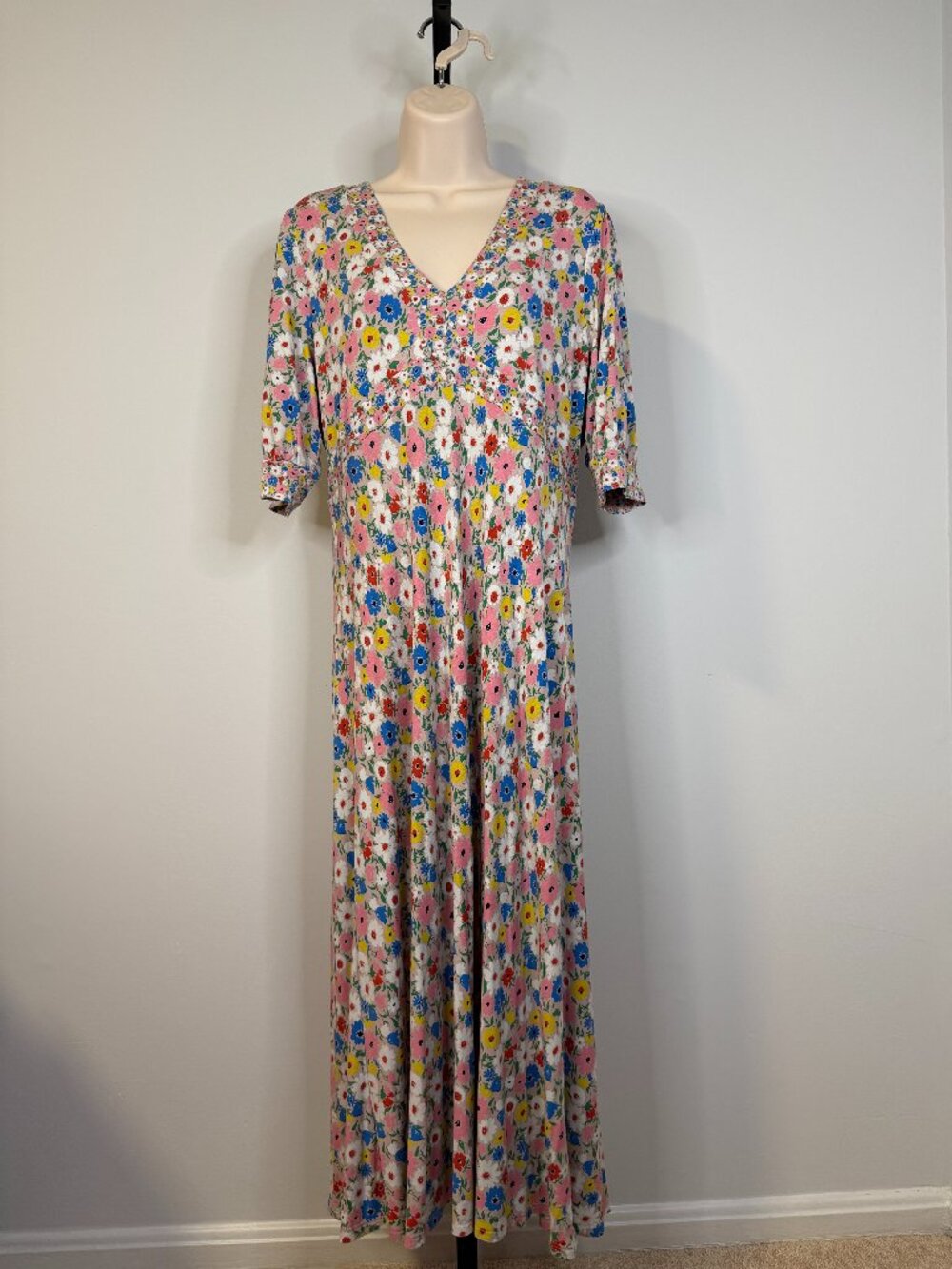 Boden Pink Floral Short Sleeve Midi Dress - Size 12R